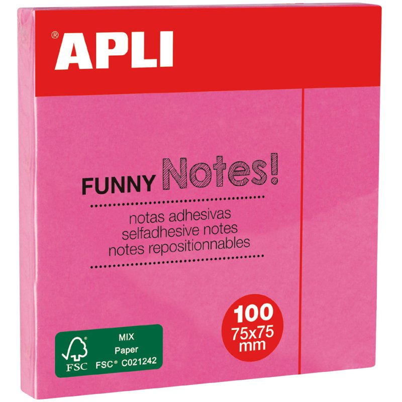 APLI notes adhésives, jaune néon, 75×75 mm, 100 feuilles