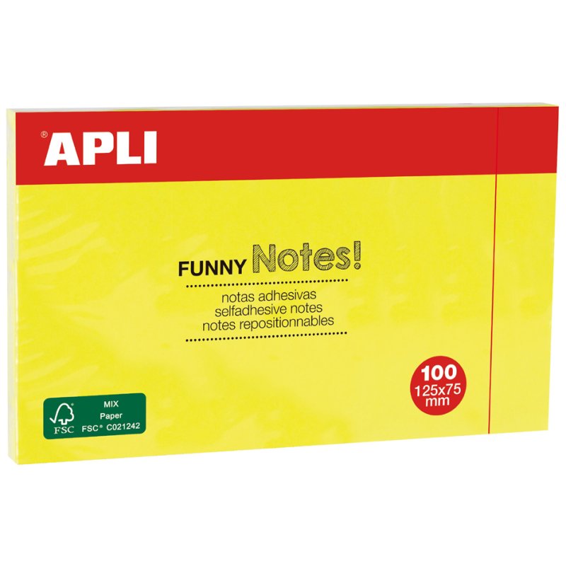 APLI notes adhésives, jaune néon, 75×75 mm, 100 feuilles