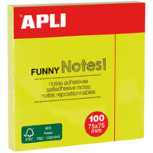 APLI notitieblokjes zelfklevend, 125×75 mm, neongeel, 100 vel