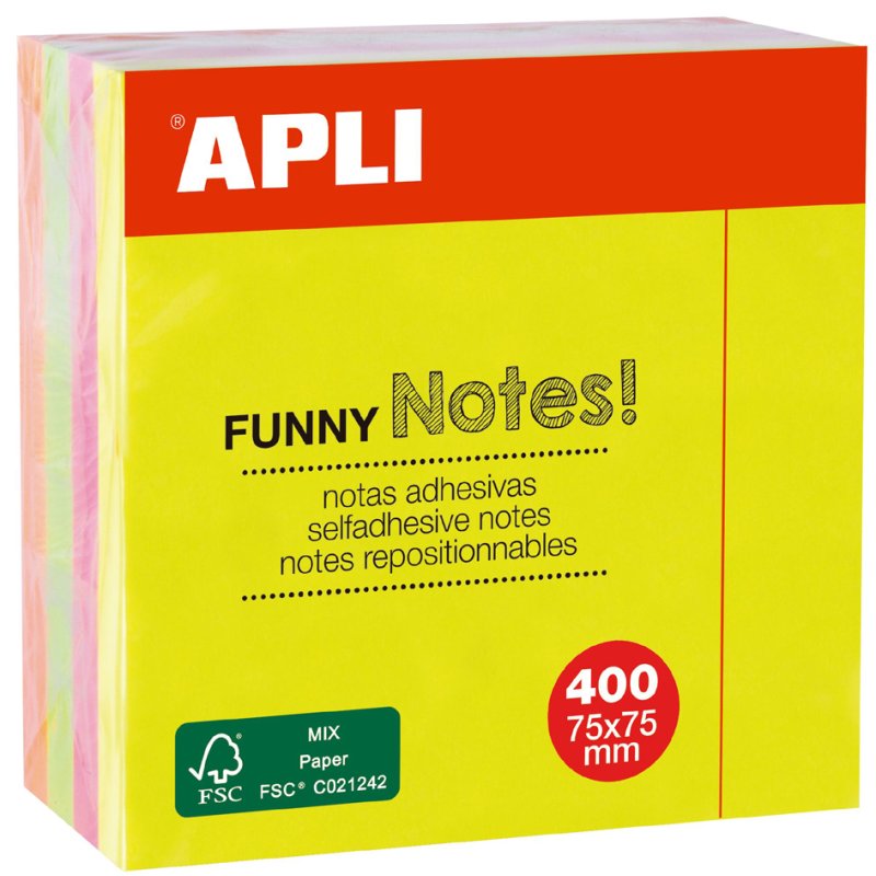 APLI memoblok kubus, 75×75 mm, geassorteerde pastelkleuren, 400 vel