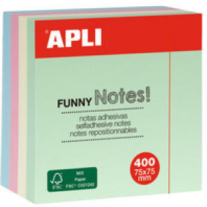 APLI plaknotitieblok kubus, 75×75 mm, neon kleuren, 400 vel