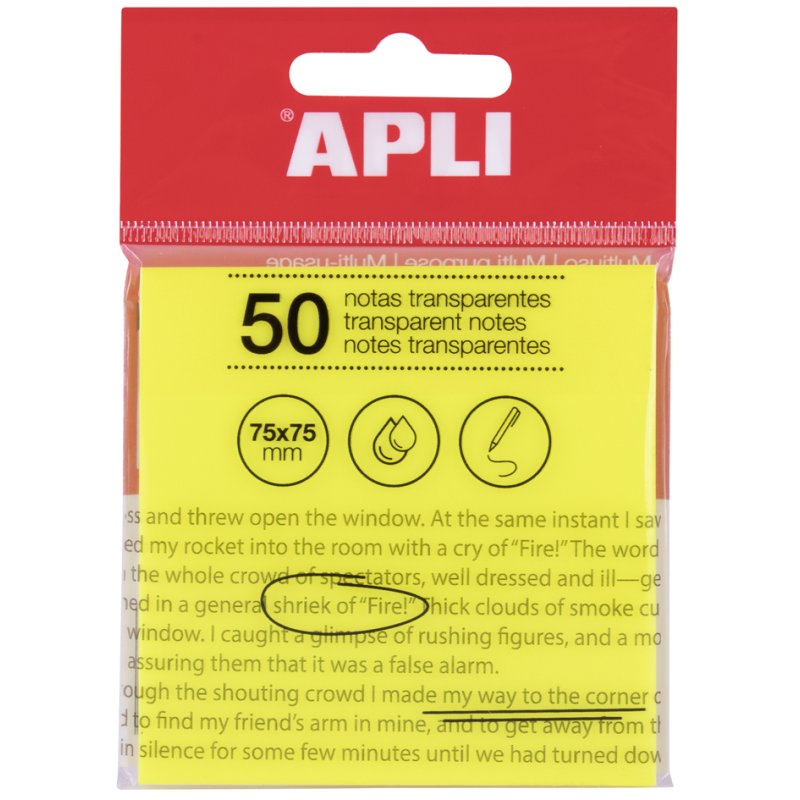 APLI notes adhésives transparentes, 75×75 mm, 50 feuilles