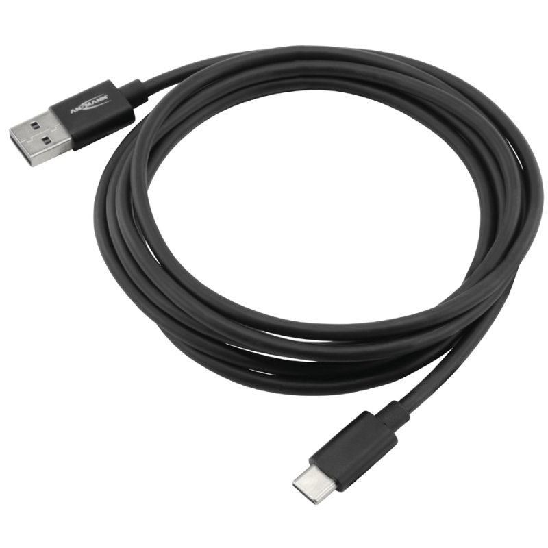 ANSMANN data- en oplaadkabel USB-A naar USB-C, 2 meter, zwart