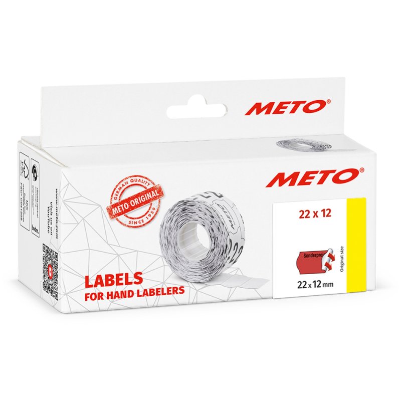 METO voordruk-etiketten prijzenborstels, 26×16 mm, rood fluor, 6 rollen à 1000 stuks