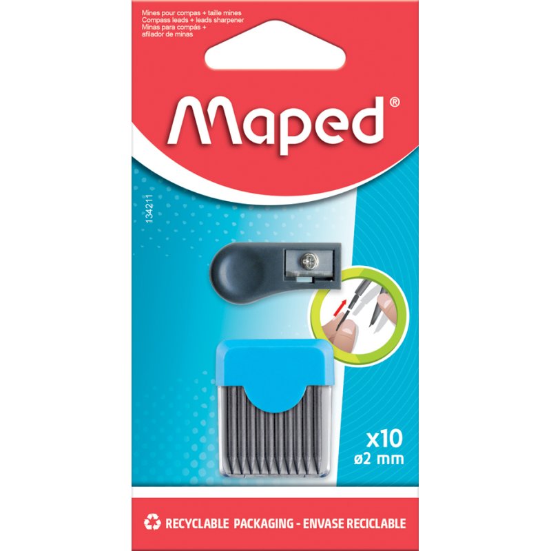 Maped mines de rechange pour compas avec taille-crayon, 2 mm, 10 pièces