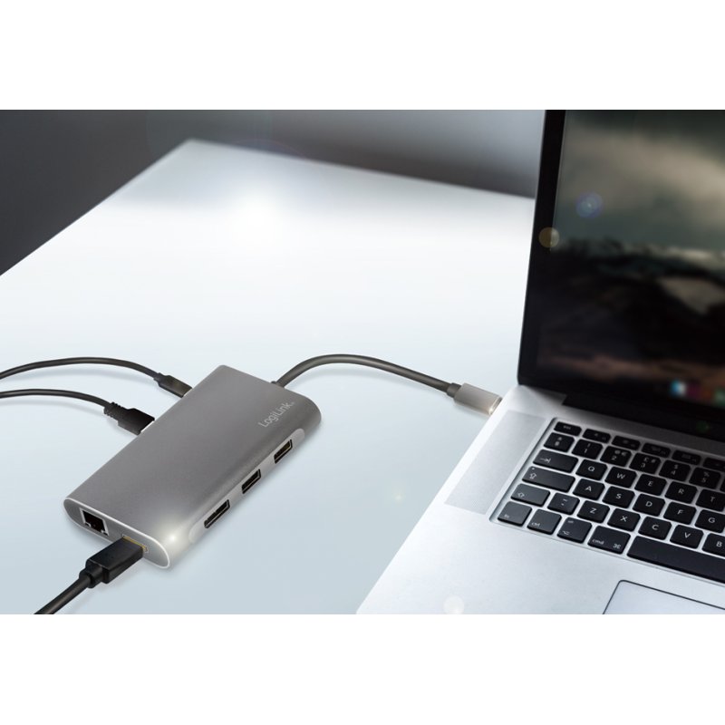 LogiLink Station d'accueil USB-C, 8 ports, USB 3.2 Gen1, aluminium argenté