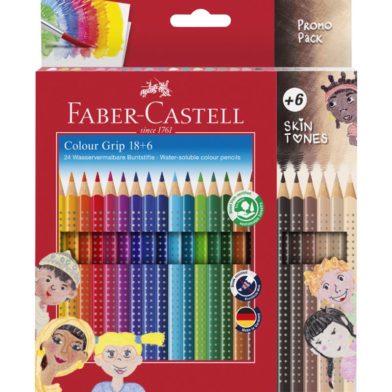 Faber-Castell crayons de couleur triangulaires Colour GRIP, ensemble promotionnel, 24 pièces