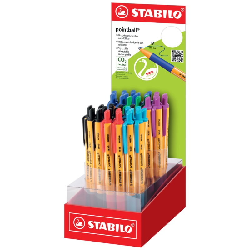 STABILO pointball rollerball pens, refillable, 0.5 mm, 38 pieces