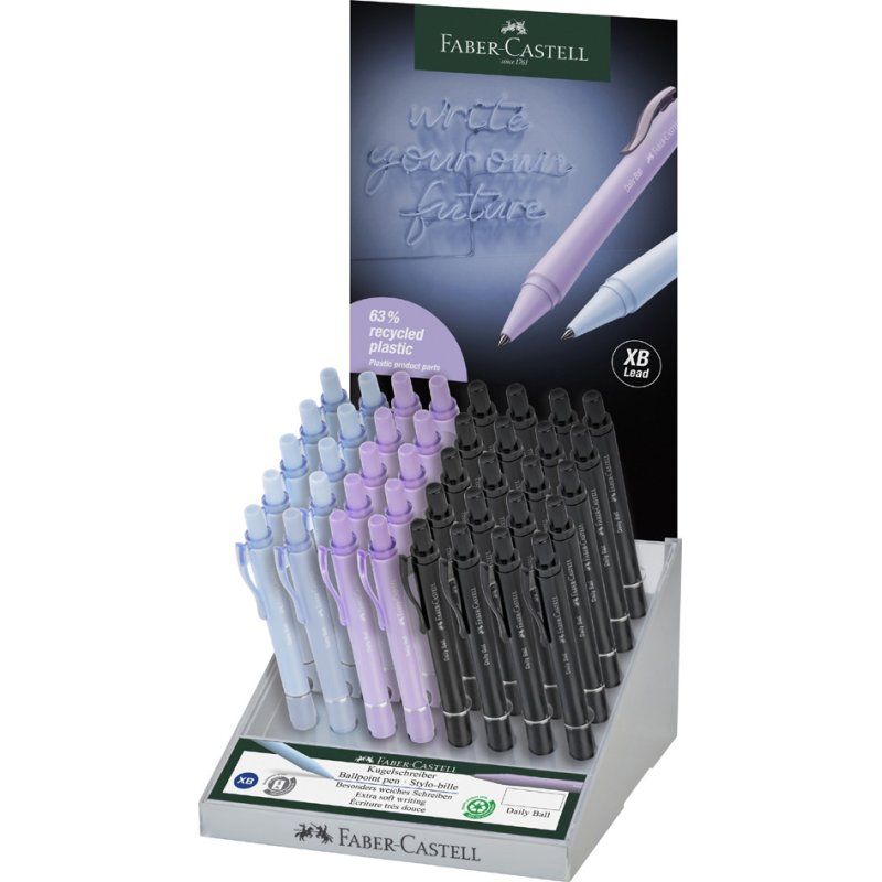 Faber-Castell stylo à bille rétractable DAILY BALL XB, 0,6 mm, bleu, 40 pièces