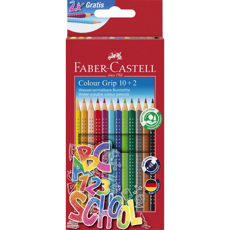 FABER-CASTELL driehoekige kleurpotloden Colour GRIP, promotieset, 12 stuks