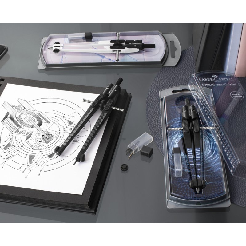 Faber-Castell compas Trend Shiny Twist, entraînement à engrenages, 390 mm