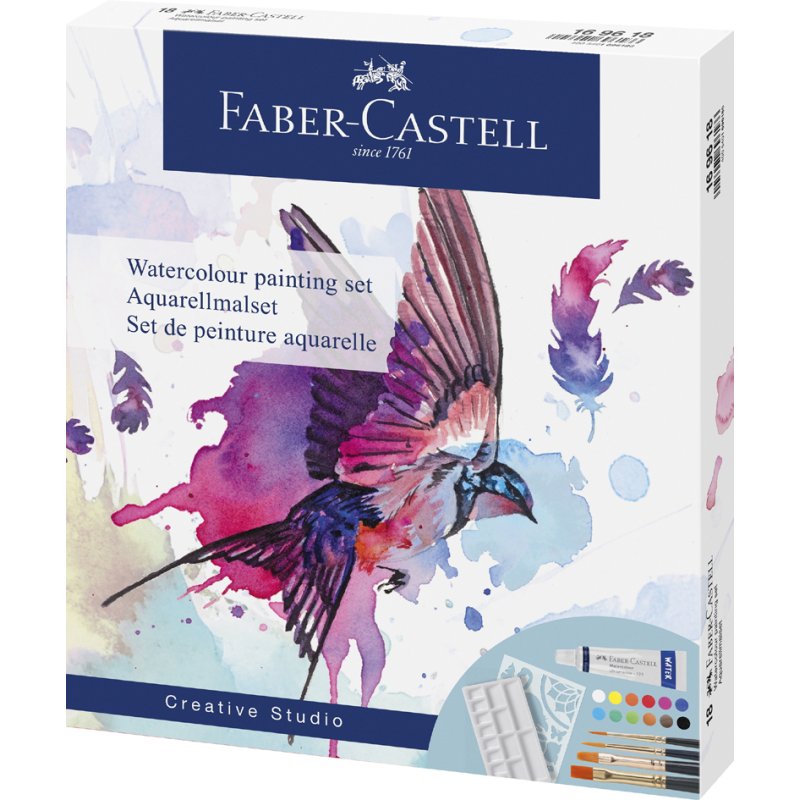 FABER-CASTELL set aquarelle, 18 pièces, 12 tubes 5 ml, 4 pinceaux