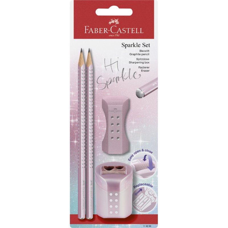 Faber-Castell ensemble d'écriture GRIP SPARKLE, vert menthe, 2 crayons et accessoires