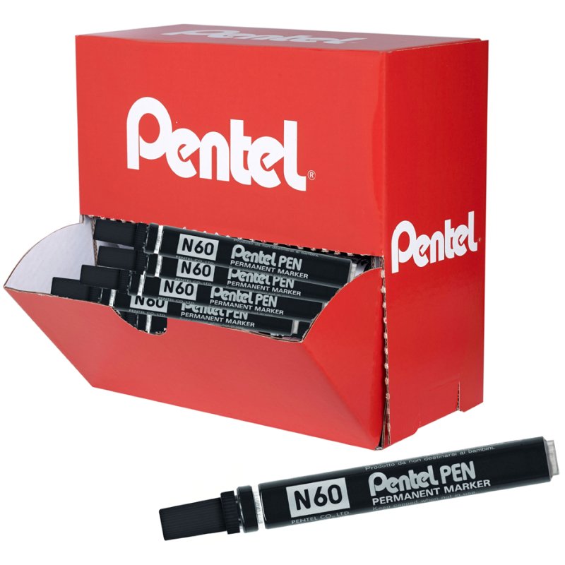 Pentel permanent marker N60, black, aluminium body, 36 pieces