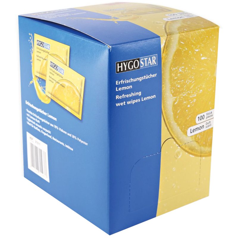 HYGOSTAR lingettes rafraîchissantes citron, blanc, 100 pièces, boîte distributrice
