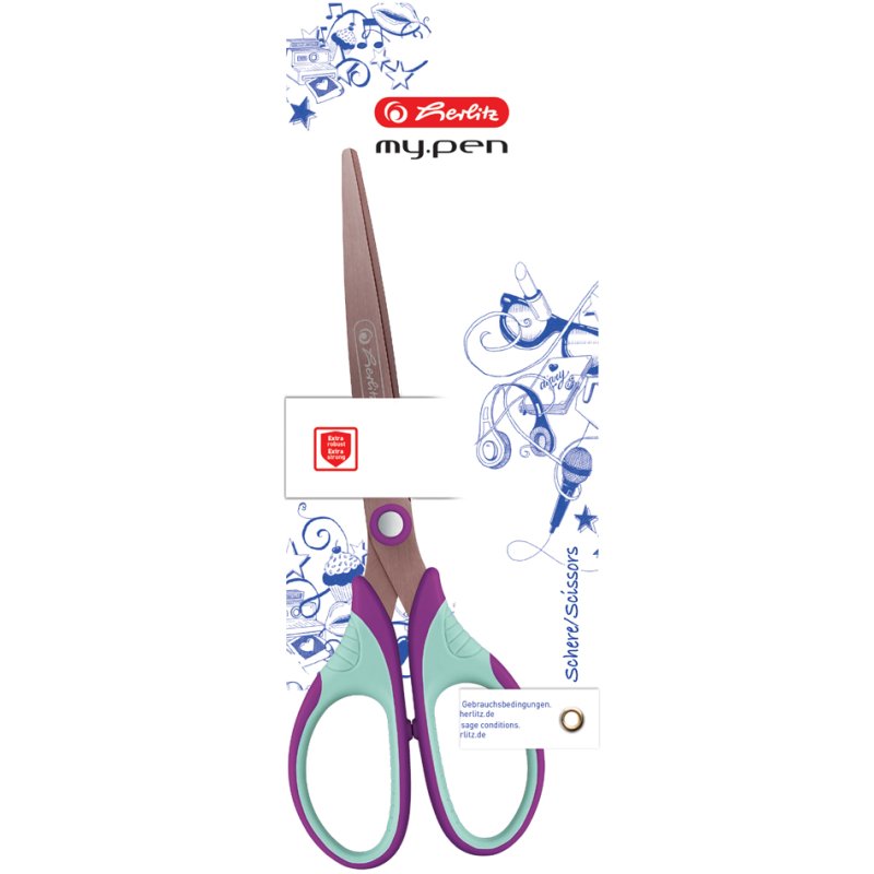 herlitz my.pen ciseaux, lilas/menthe, lame titannitrure, 175 mm