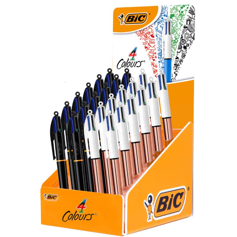 BIC stylo à bille rétractable 4 Colours, 4 couleurs, display 24 pièces