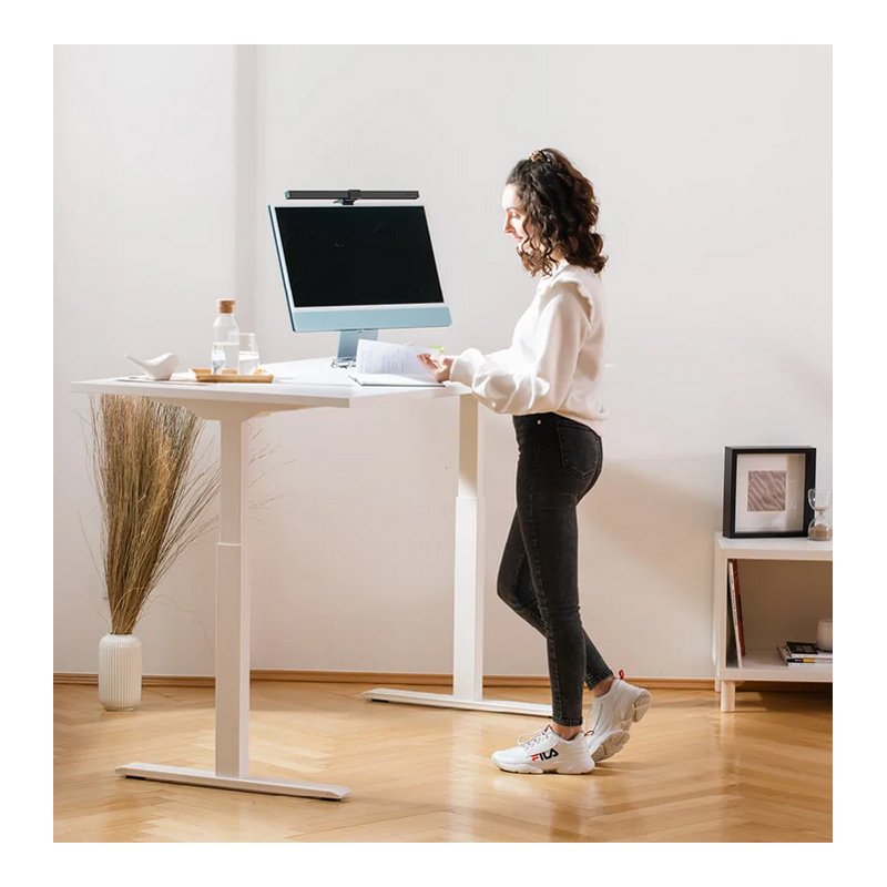 Topstar zit-sta bureau, elektrisch verstelbaar, 1200×800 mm, wit/beuken