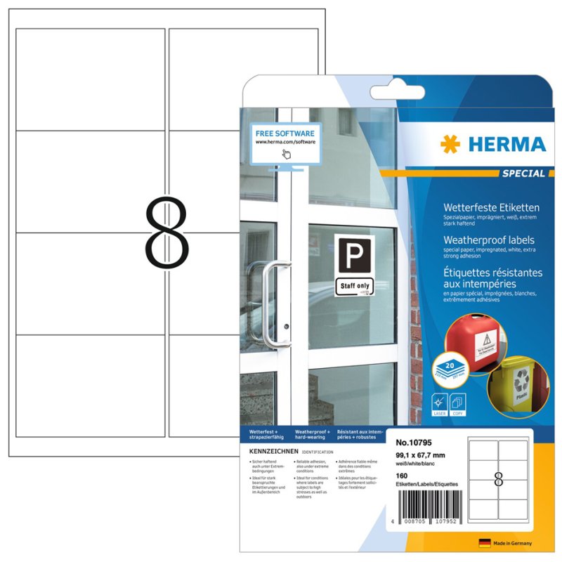 HERMA étiquettes résistantes aux intempéries papier spécial, 99,1×67,7 mm, blanc, 160 pièces