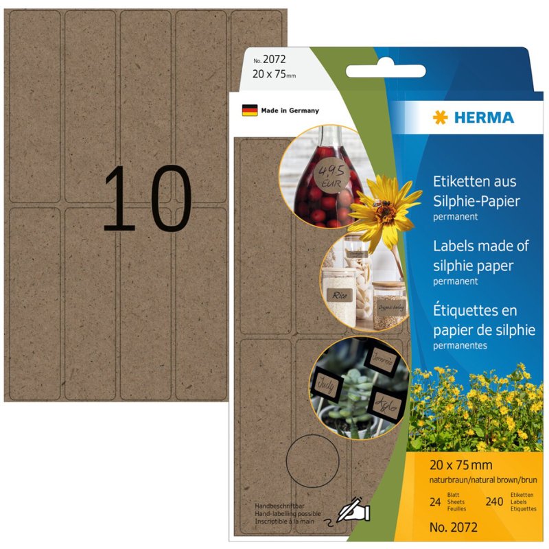 HERMA étiquettes multifonctions, 52×100 mm, brun naturel, 72 pièces