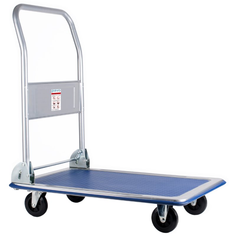 pavo steel platform trolley, 150 kg load capacity, black/blue, 740×480 mm