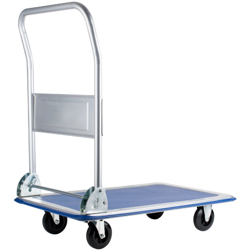 pavo steel platform trolley, 150 kg load capacity, black/blue, 740×480 mm