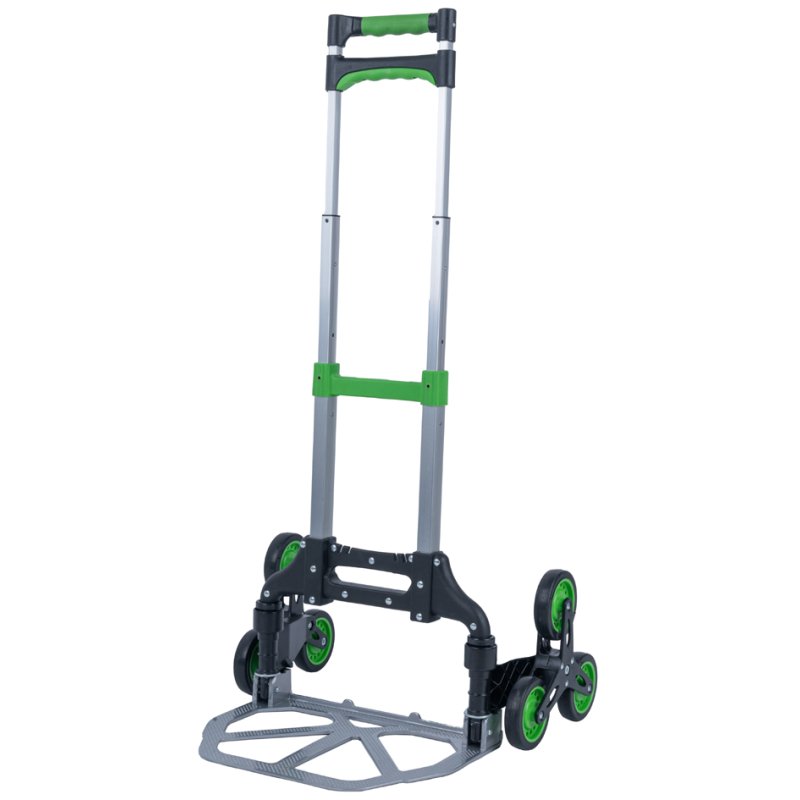 Pavo aluminium steekwagen inklapbaar, zilver/zwart/groen, driearmige wielen, 80 kg draagkracht