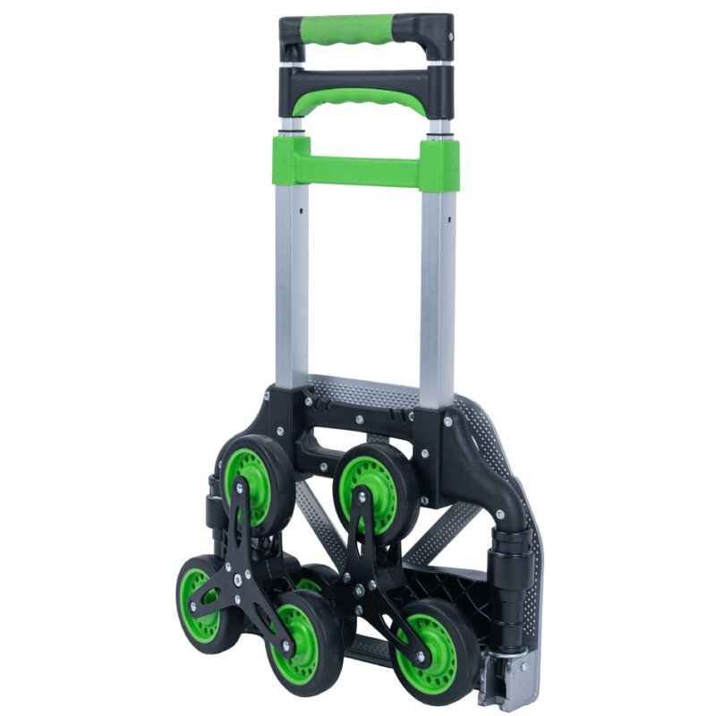 Pavo aluminium steekwagen inklapbaar, zilver/zwart/groen, driearmige wielen, 80 kg draagkracht