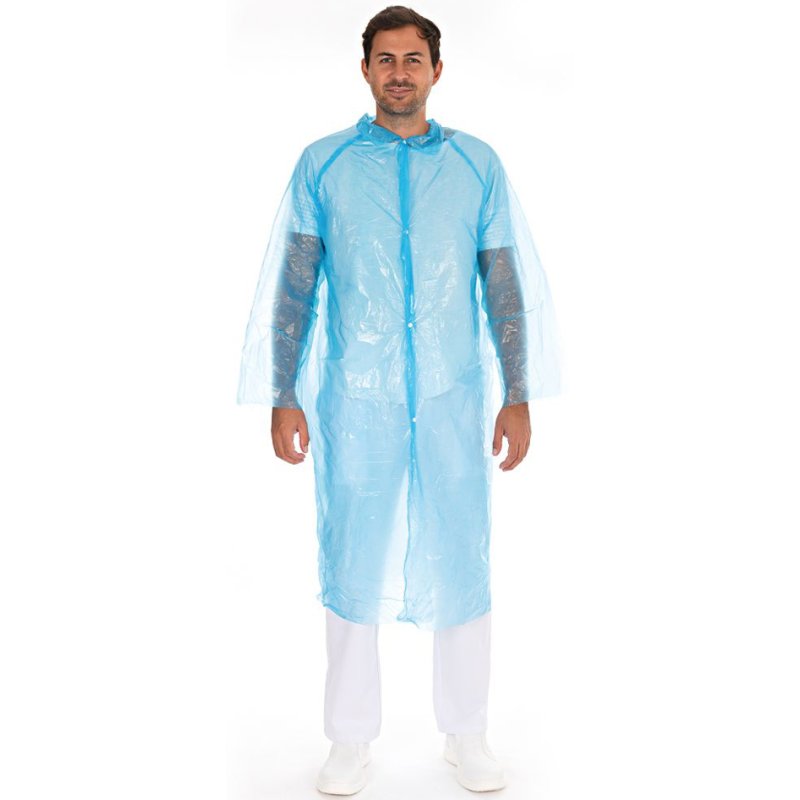 HYGOSTAR bezoekersjas met drukknopen, PE, blauw, 10 stuks