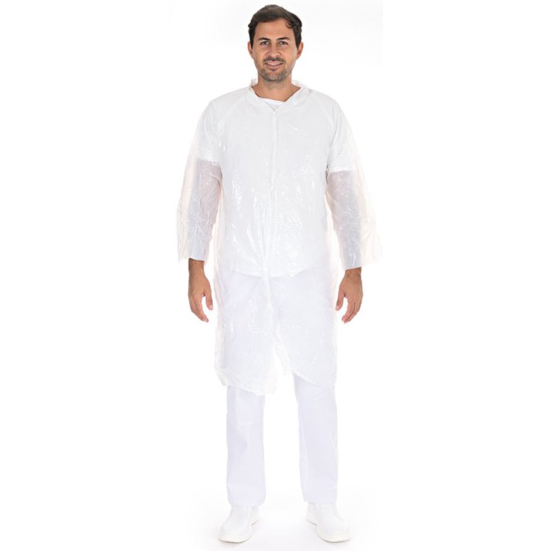 HYGOSTAR bezoekersjas met drukknopen, PE, blauw, 10 stuks