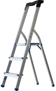 Pavo aluminium vouwladder, 3 treden, zilver/blauw, 150 kg