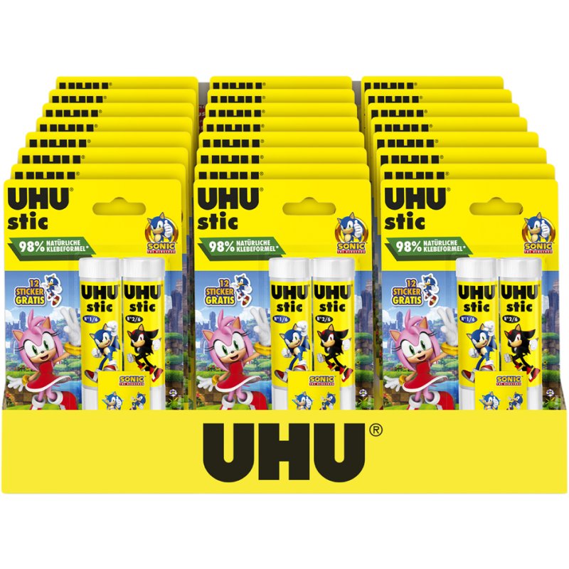 UHU glue stick SONIC, 3×21 g, 24-piece display