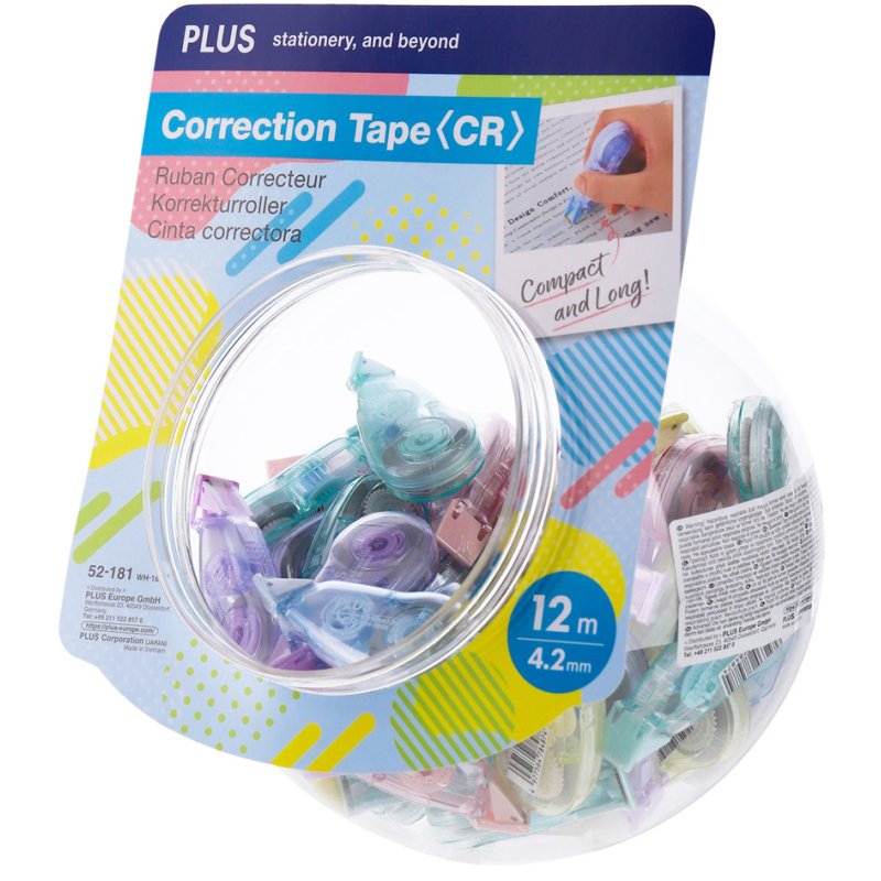 PLUS JAPAN correctieroller CR, 4,2 mm × 12 m, pasteltinten, 50 stuks