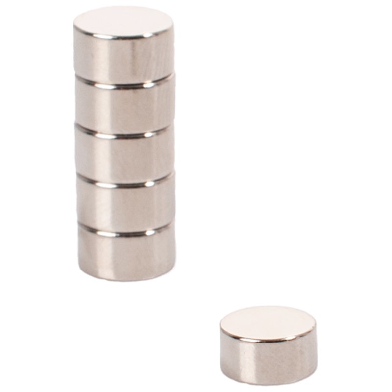 Pavo neodymium magneet rond, 10×5 mm, zilver, 6 stuks