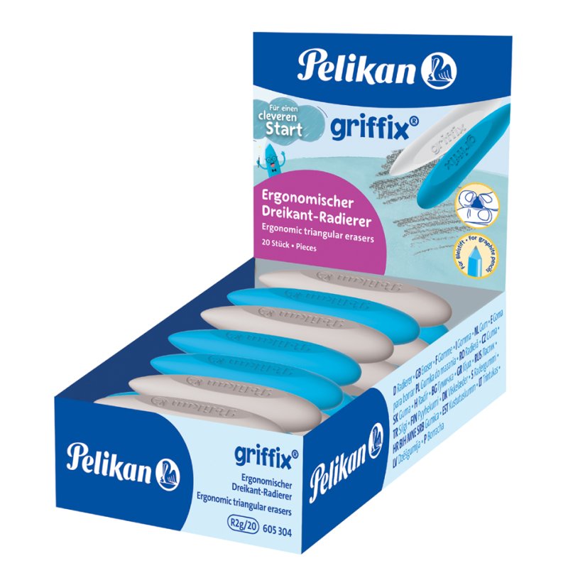 Pelikan Griffix triangular eraser, white and blue, 20 pieces