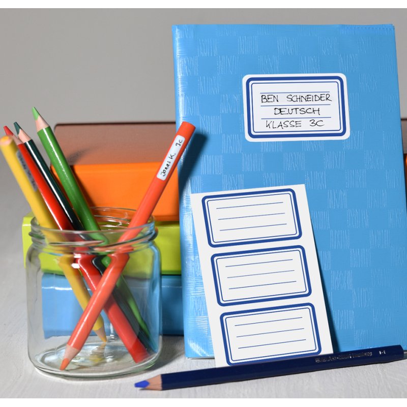 AVERY Zweckform schooletiketten Lijnen, blauw, permanent hechtend, 9 stuks