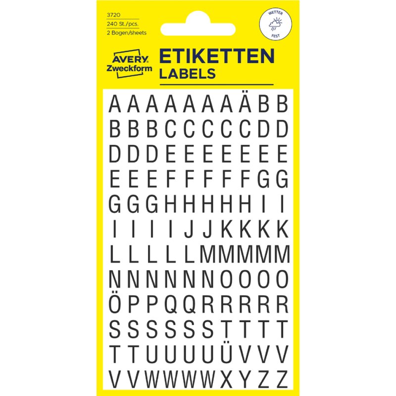 AVERY Zweckform letterstickers A tot Z, zwart, 6,5 mm, 240 stuks