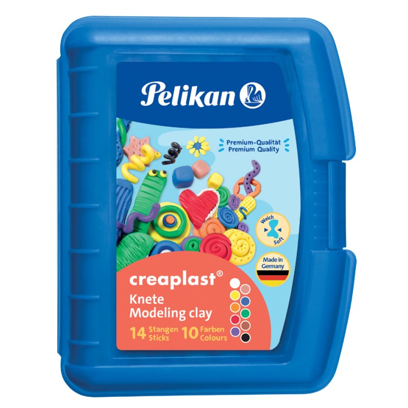 Pelikan pâte à modeler Creaplast, 14 bâtons, 10 couleurs, boîte plastique rouge