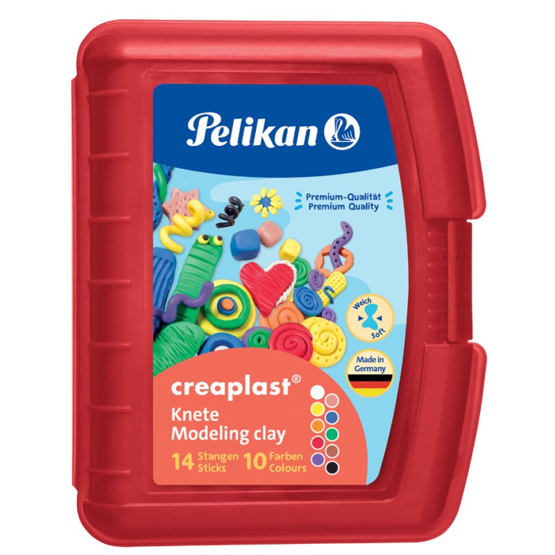 Pelikan pâte à modeler Creaplast, 14 bâtons, 10 couleurs, boîte plastique rouge