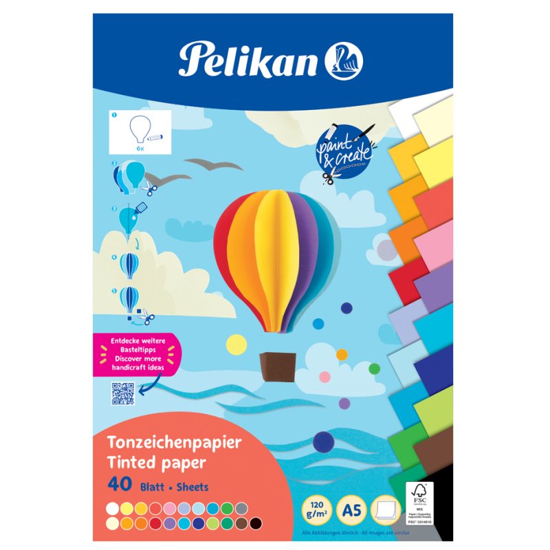 Pelikan gekleurd karton A3, 10 kleuren gesorteerd, 120 g/m², 10 vel