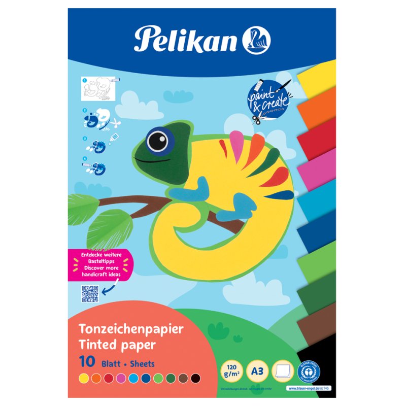 Pelikan gekleurd karton A3, 10 kleuren gesorteerd, 120 g/m², 10 vel