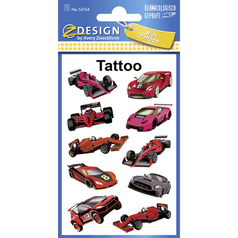 AVERY Zweckform kindertatoeages auto's, tattoofolie, 1 vel à 12 tattoos