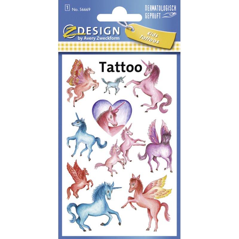 AVERY Zweckform kindertattoos elfjes en eenhoorns, verwijderbaar met olie, 11 stuks
