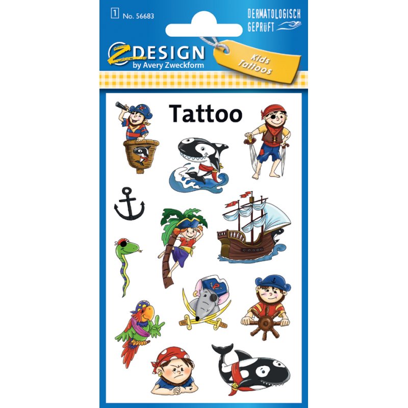 AVERY Zweckform tijdelijke tatoeages Piraten, 1 vel, 12 tattoos