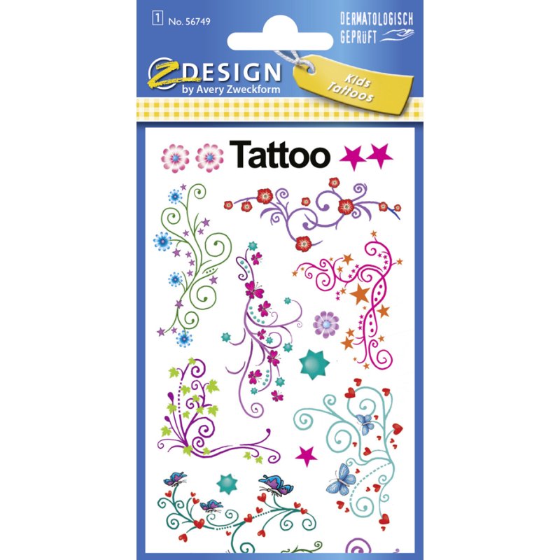 AVERY Zweckform tatouages enfants frises décoratives, couleur, 17 tatouages