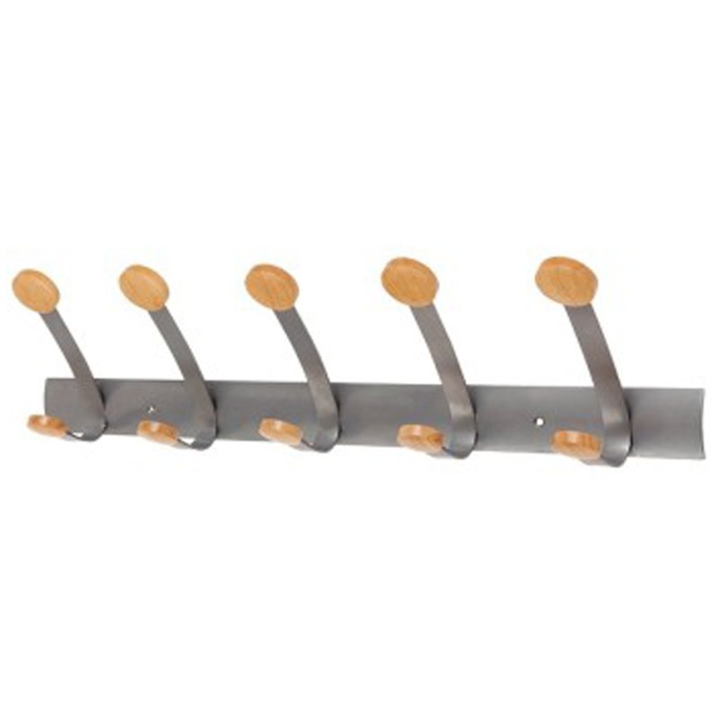 ALBA wandgarderobe PMV5, 5 dubbele haken, metallgrau/beuk, 75×11×17,5 cm