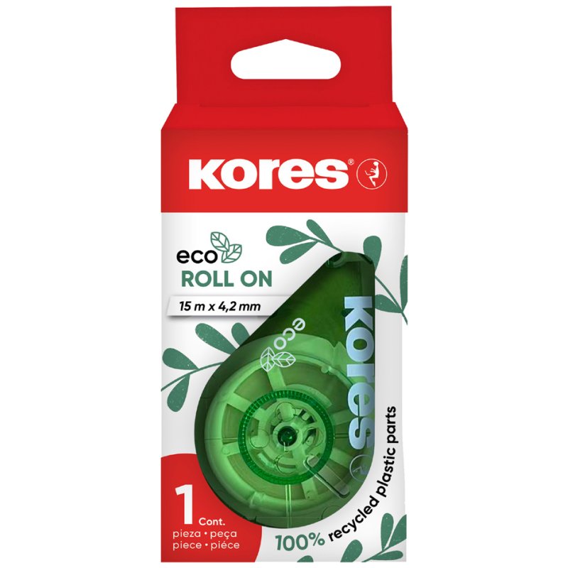 Kores RollOn ECO correctieroller, wegwerp, groen transparant, 4,2 mm × 15,0 m