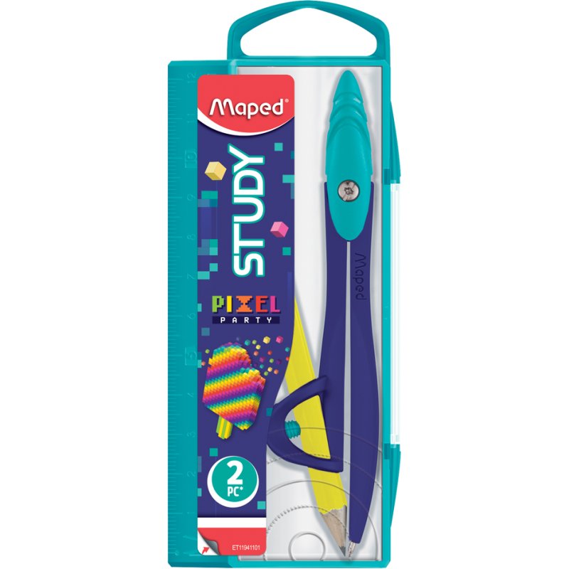 Maped passerbox Study Pixel Party, blauw/geel, 2-delig, vanaf 6 jaar, met linaal