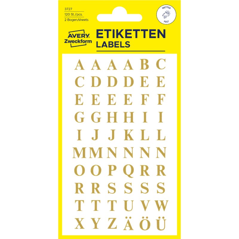 AVERY Zweckform letter labels A-Z gold, weather-resistant foil, 120 pieces