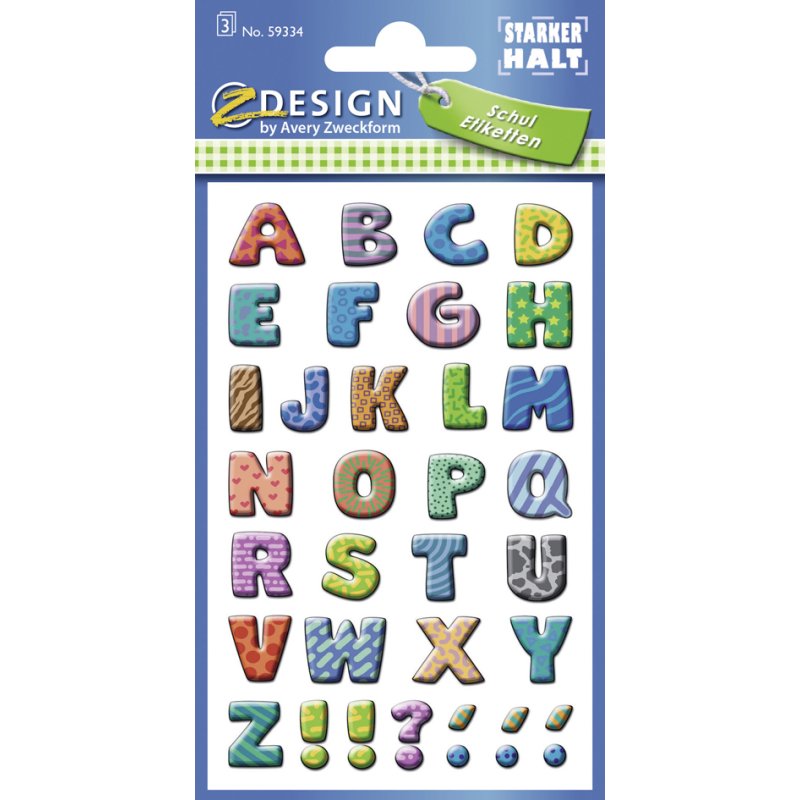 AVERY Zweckform letter-etiketten A-Z, permanent haftend, gekleurd, 87 stuks